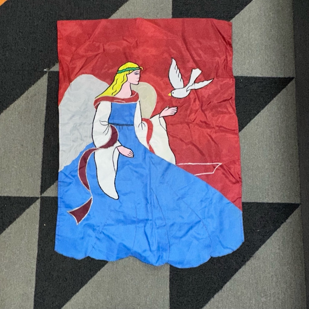Vintage 1994 Angel with Dove Large House Flag , Blue, Red, White